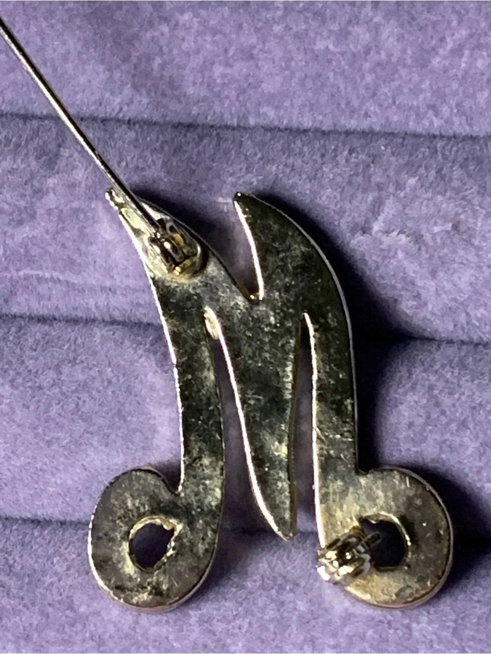 Vintage Rhinestone Initial M Brooch, Cursive Script